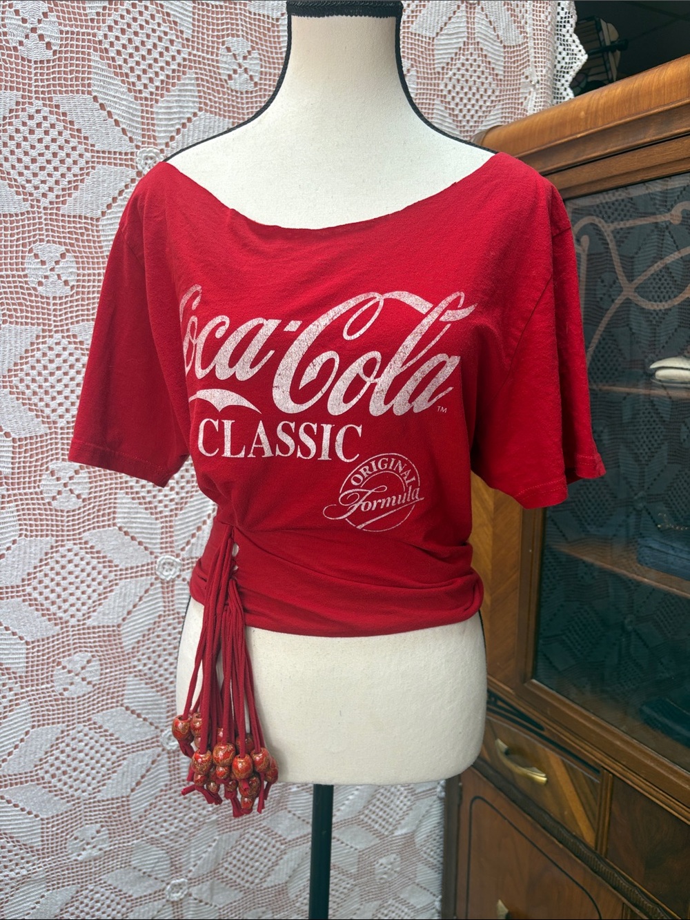 Upcycled Coca-Cola Fringe Bead Tee – One of a Kind